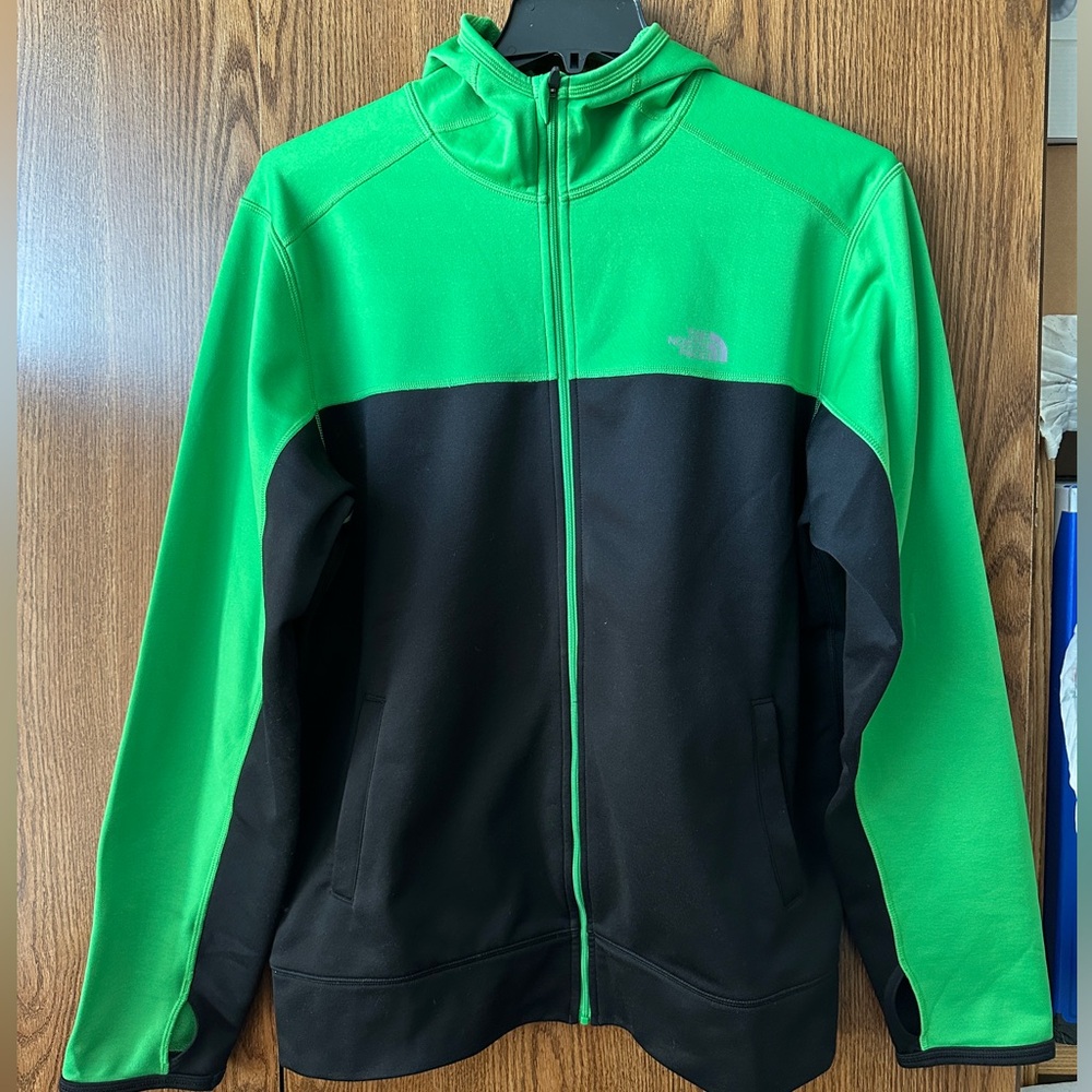 The North Face Kelly Green and Black Fleece-lined Hoodie Jacket - Large